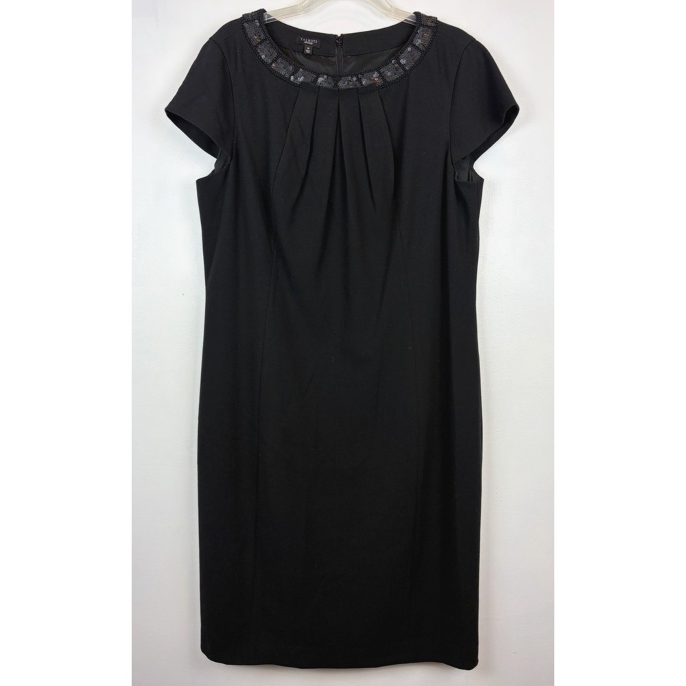Talbots Cocktail Dress Womens 18 Black Midi Pleated Neckline Classic Event